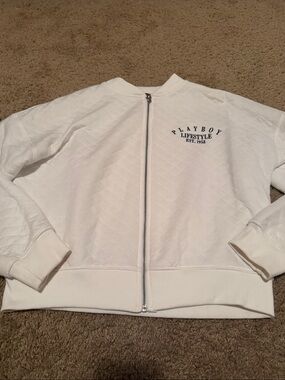 Playboy Lifestyle White Quilted Zip-Front Jacket 🧡
